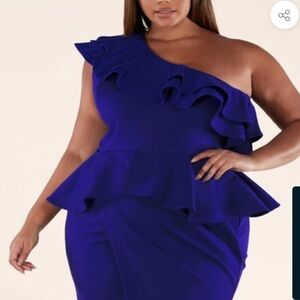 L'ATISTE Royal Blue One-Shoulder Dress